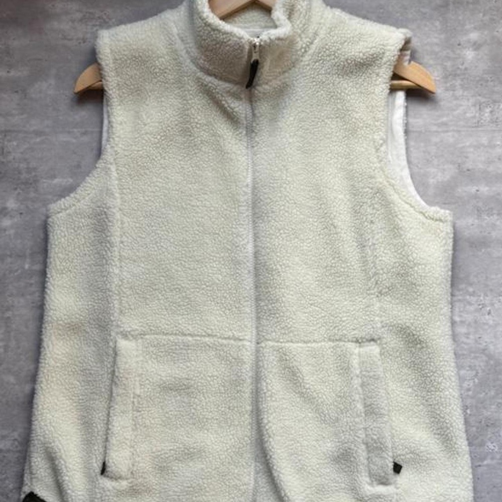 Talbots Cream Fleece Sherpa Vest Womens Medium Full Zip Sleeveless Jacket Ivory